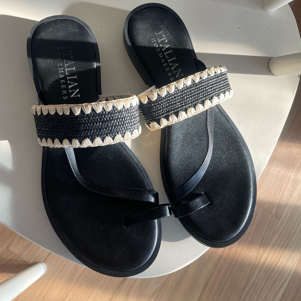 Italian Shoemakers Black Sandals with Cream Accents